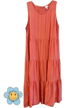 a new day ~ Coral ~ Sleeveless ~ Tiered ~Midi ~ Dress ~ Great Condition